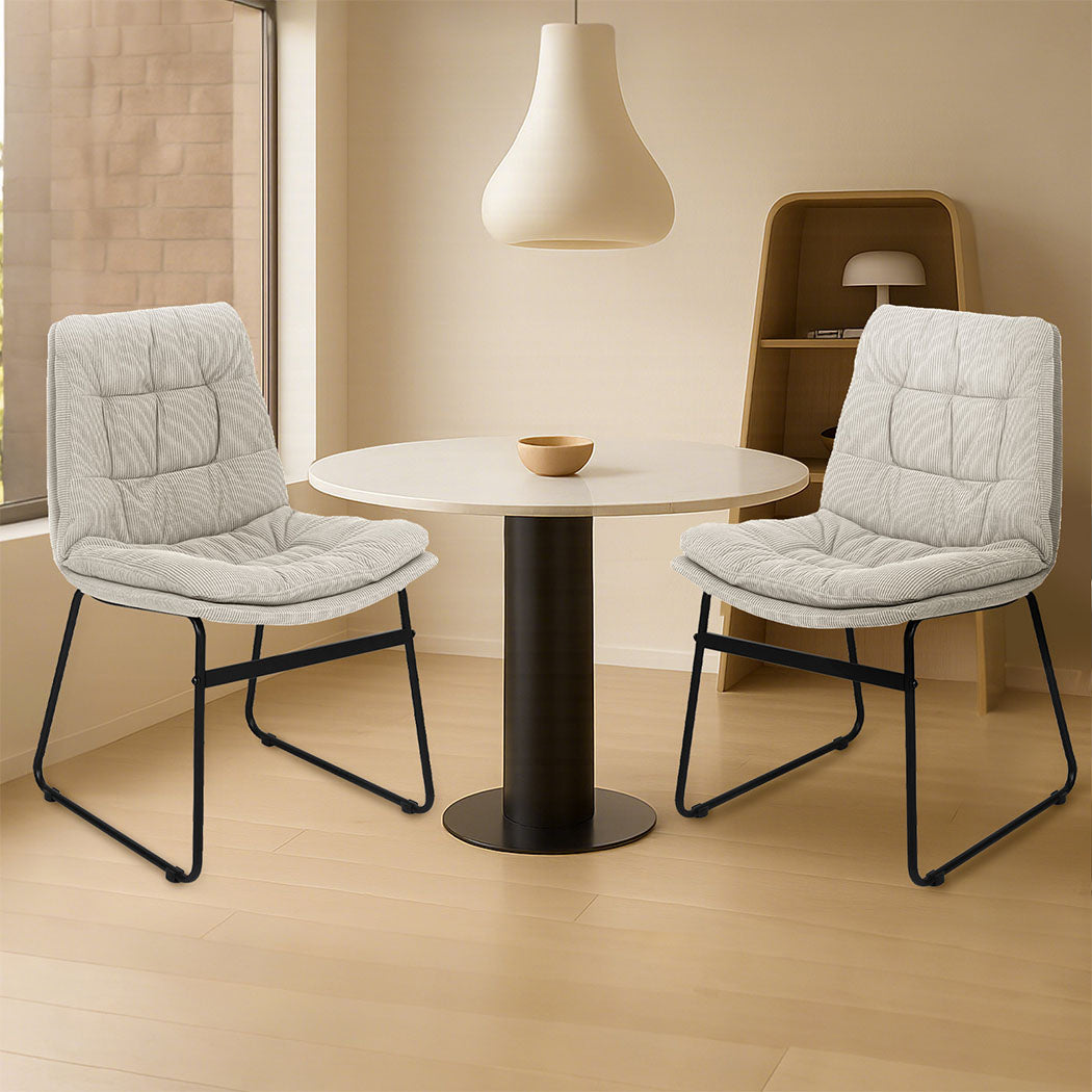 2x Dining Chairs Industrial Soft Corduroy Kitchen Padded Seat