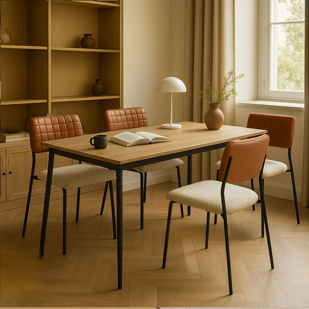 4x PU Backrest Dining Chairs Set Industrial Fabric Padded Seats