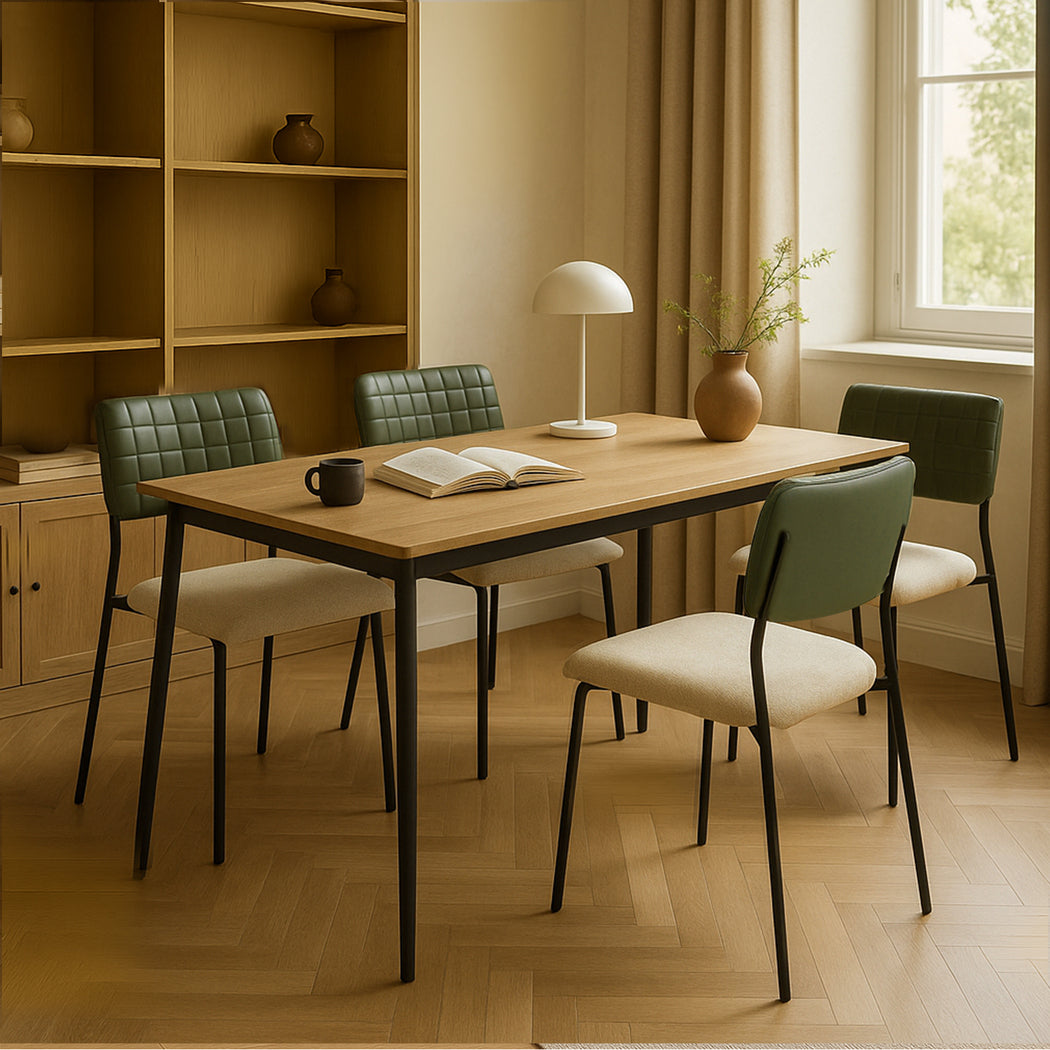 4x PU Backrest Dining Chairs Set Industrial Fabric Padded Seats