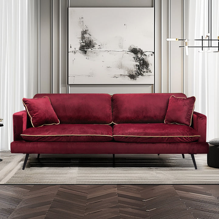 Levede Velvet Sofa Armchair 3 Seater Couch Red 210cm Wide - Levede