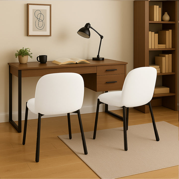 2x Sherpa Dining Chairs Thick Cushioned Upholstered Seat Metal Legs