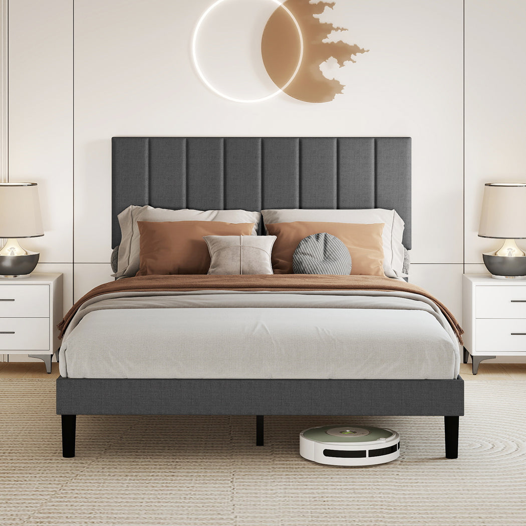Bed Frame Upholstered Headboard Bedroom Mattress Sturdy Base