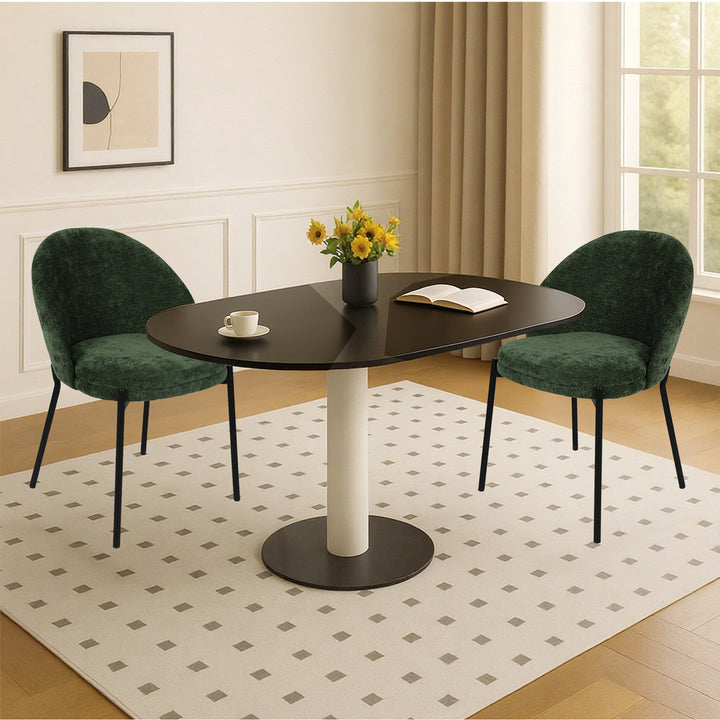 2x Dining Chairs Soft Padded Cotton-Linen Seat Metal Legs Olive Green