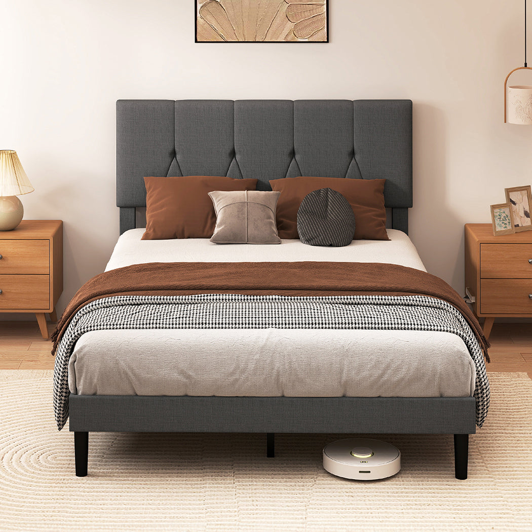 Bed Frame Upholstered Soft Headboard Bedroom Dark Grey