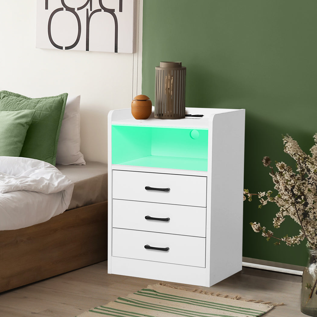 Levede Bedside Table with USB Charger Outlet and LED Light - Levede