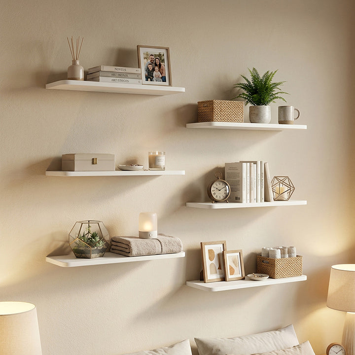 Levede Floating Shelves 6Pcs DIY Wall Mounted Storage Display Bookshelf White
