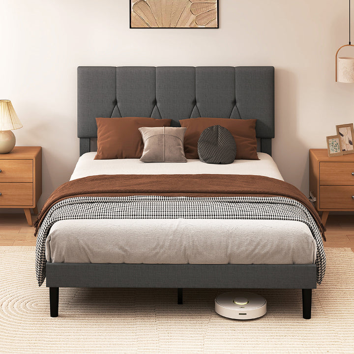 Bed Frame Upholstered Soft Headboard Bedroom Dark Grey