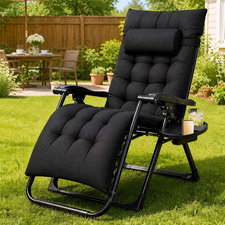 Zero Gravity Chair Lounge Lockable Outdoor Recline Cushion Tray Black
