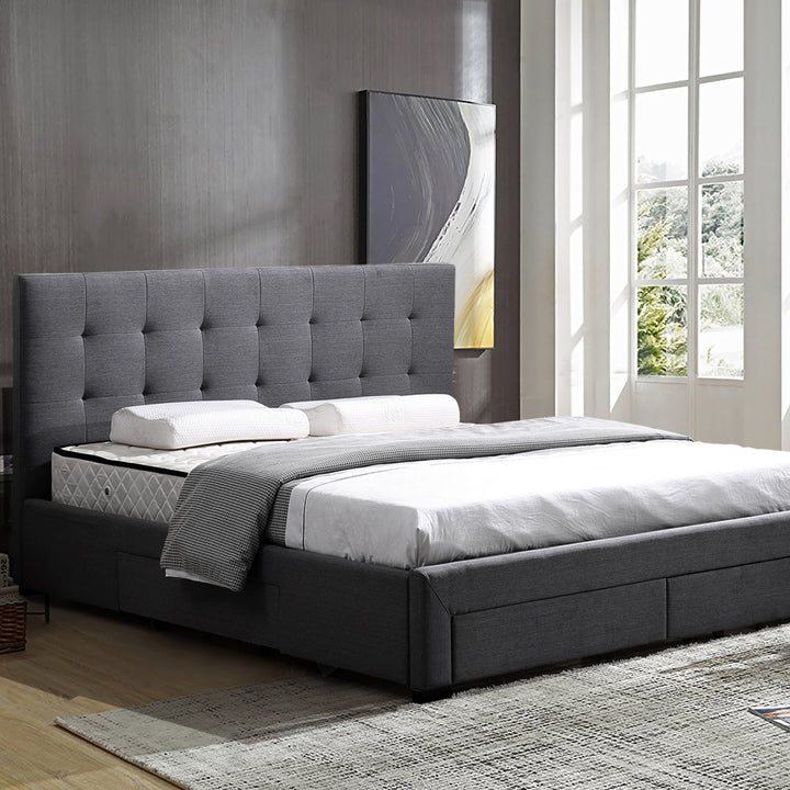 Levede Fabric Bed Frame Tufted with Storage in Dark Grey - Levede