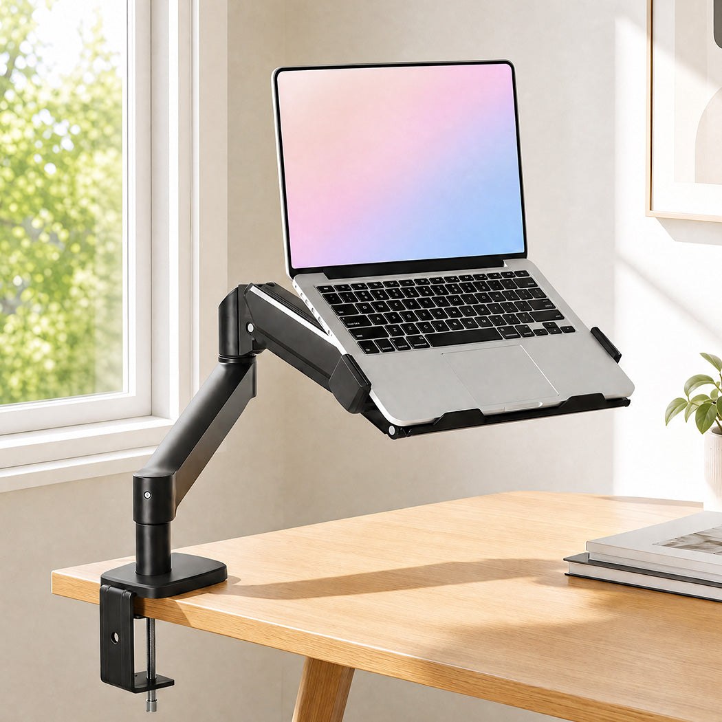 Monitor Arm Tray Mount Laptop Stand Adjustable Rotating for Desk Black
