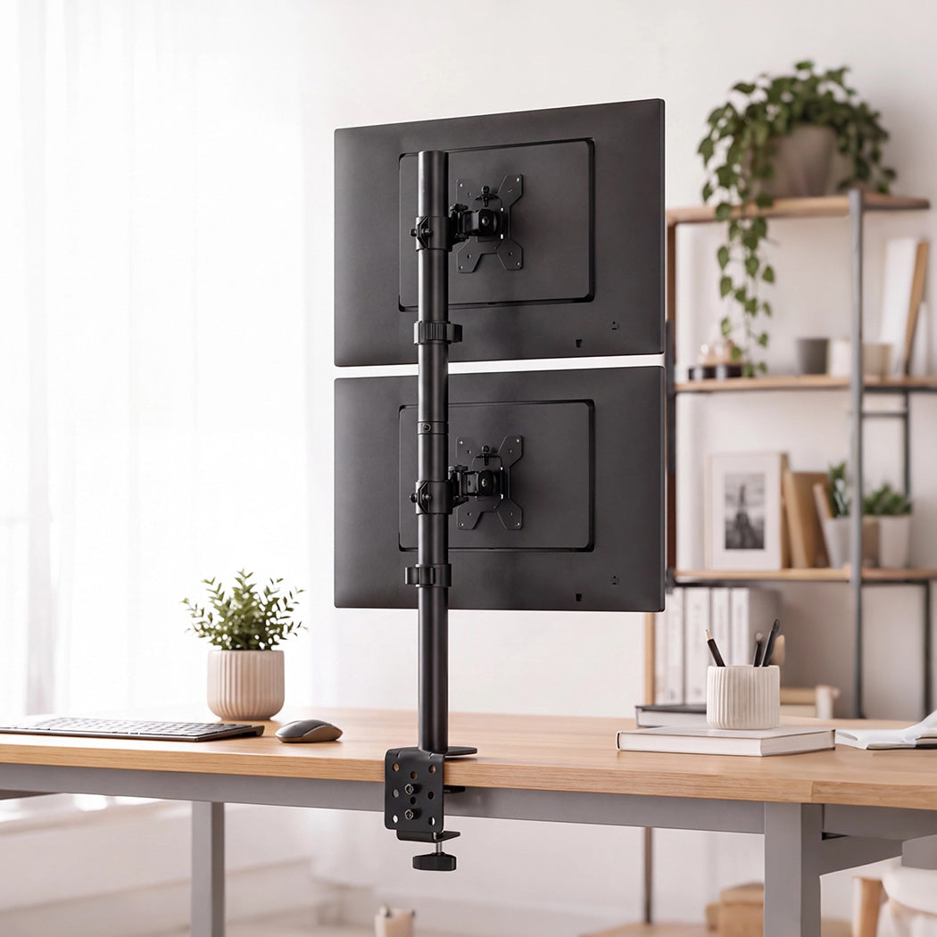 Dual Monitor Arm Adjustable Stand Mount For 13-34 Inch Office Black