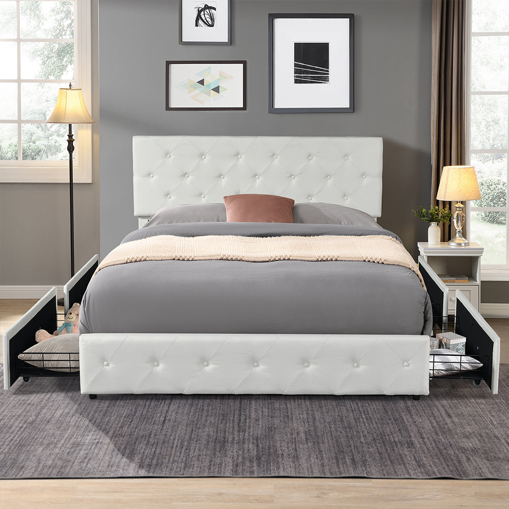 Levede Queen Bed Frame Tufted 4 Drawer - Levede