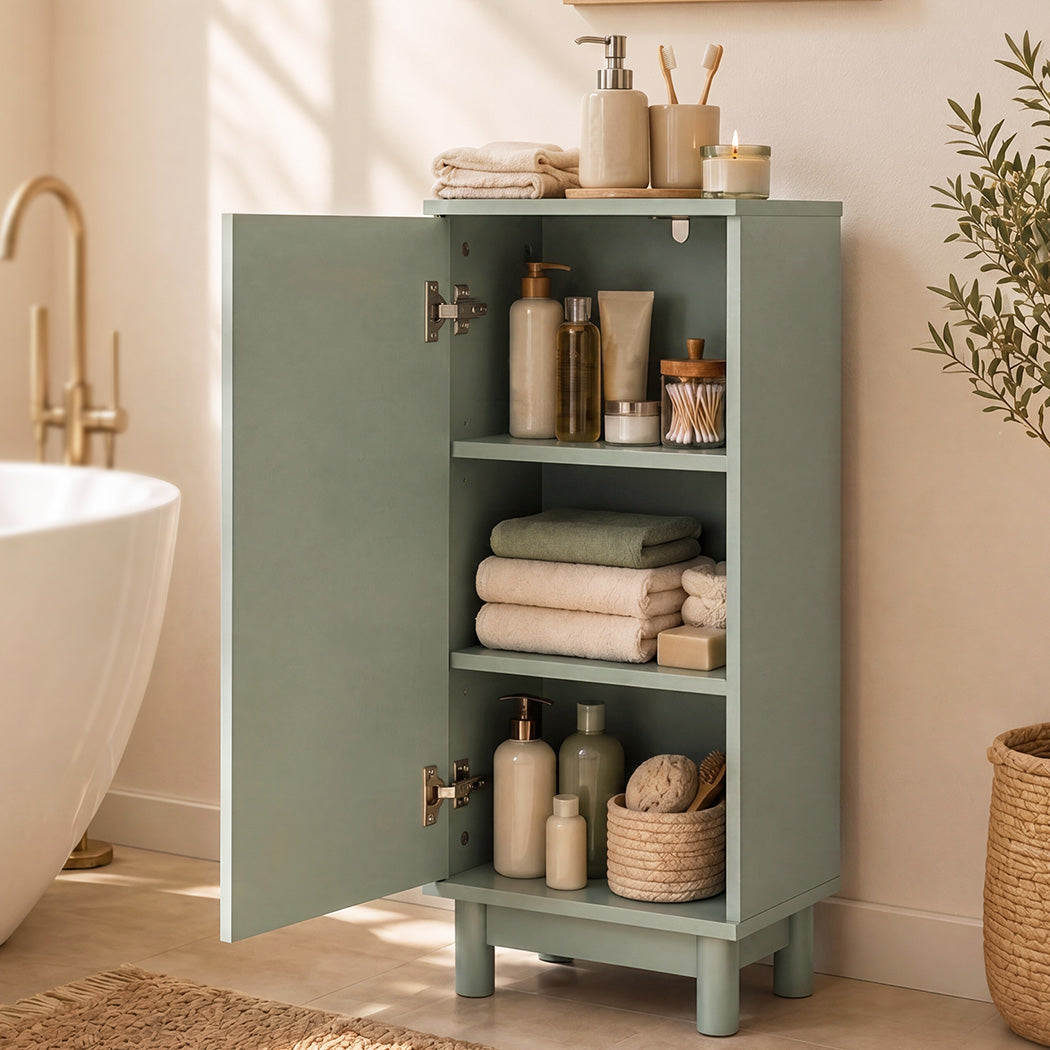 Bathroom Cabinet Freestanding Storage Cupboard Slim 3 Tier Shelves