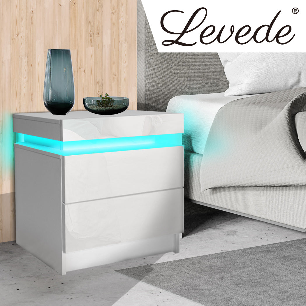 Levede Bedside Tables with RGB LED and 2 Drawers Side Table - Levede