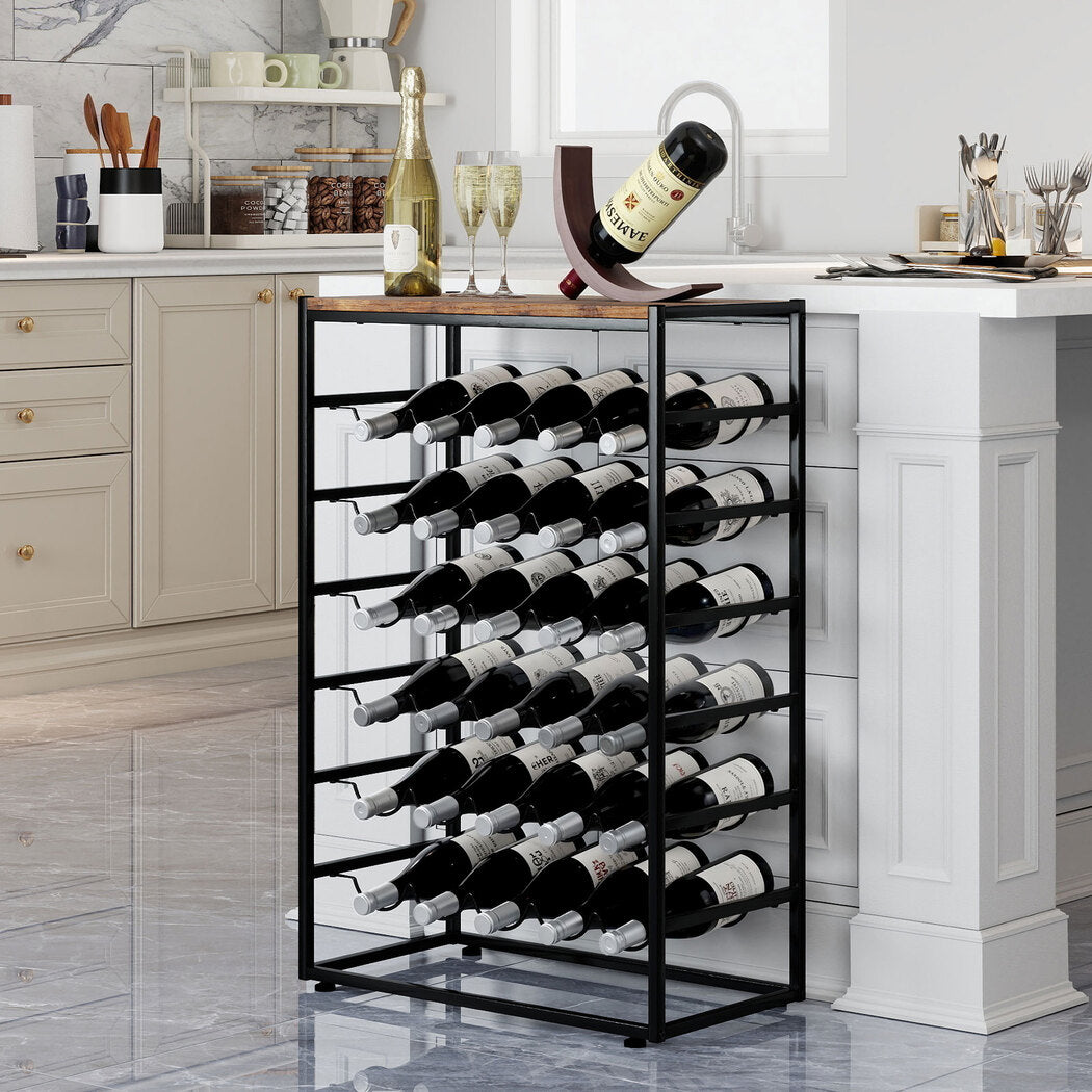Wine Rack 30 Bottles Free Standing Floor Wooden Top 6 Tiers Wine Shelves