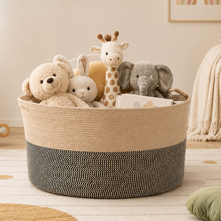 Blanket Basket Large Cotton Rope Jute with Handles Foldable Home Yellow