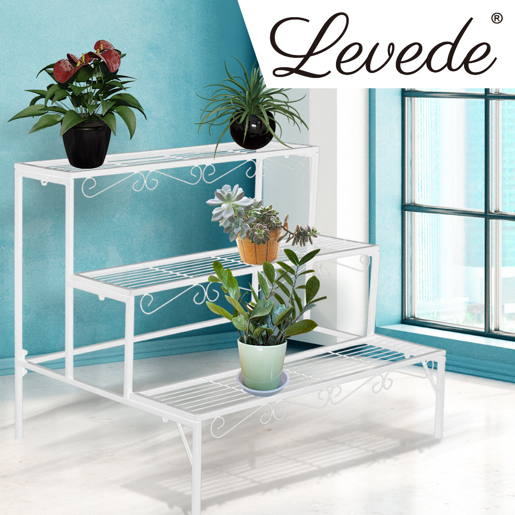 Levede 3 Tier Rectangle Metal Plant Stand for Outdoor and Indoor Use - Levede