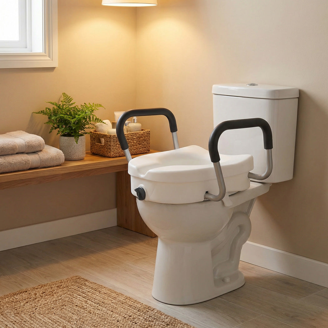 Raised Toilet Seat with Handles Adjustable Height Aid Seniors White