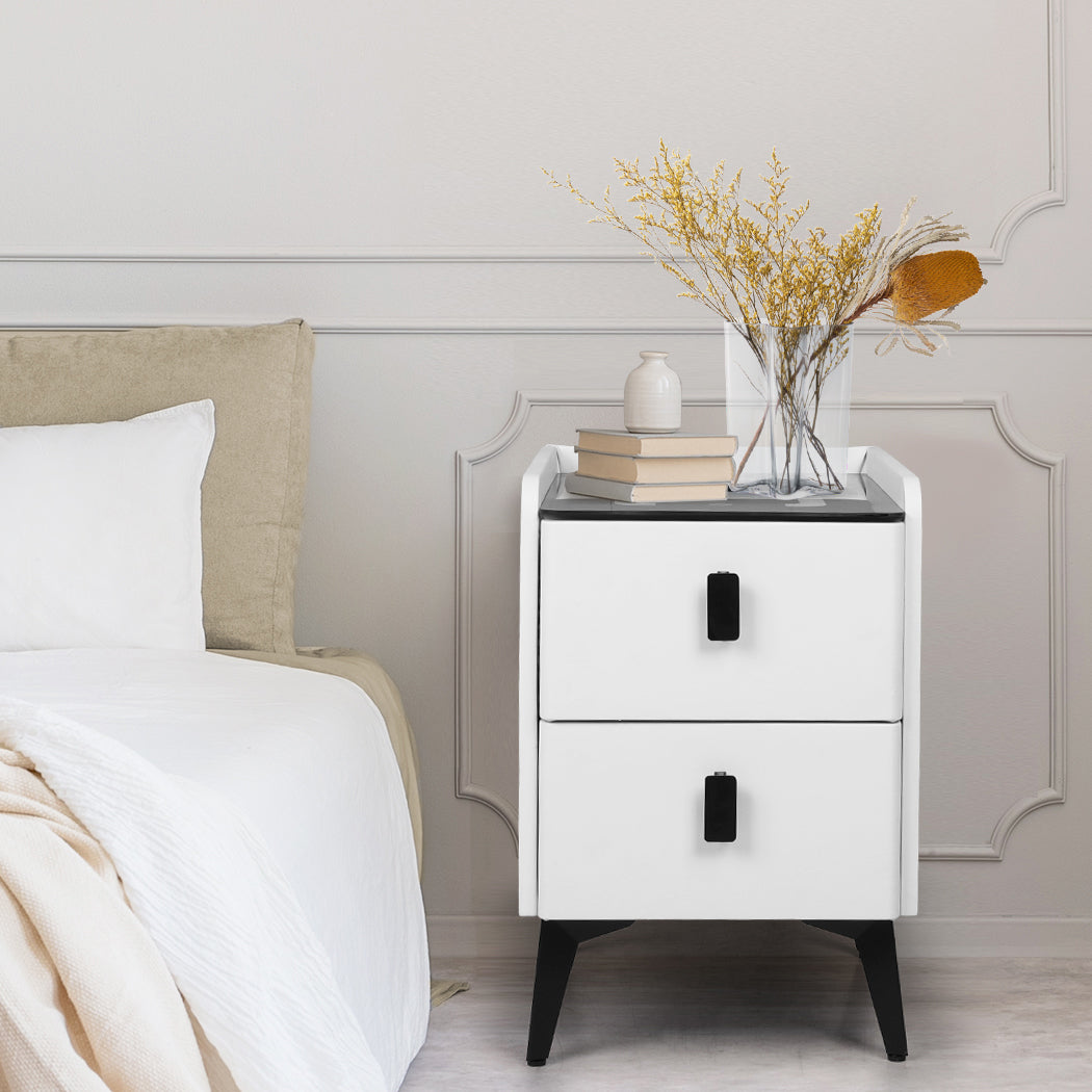 Levede Bedside Table LED Lights Drawers Storage - Levede