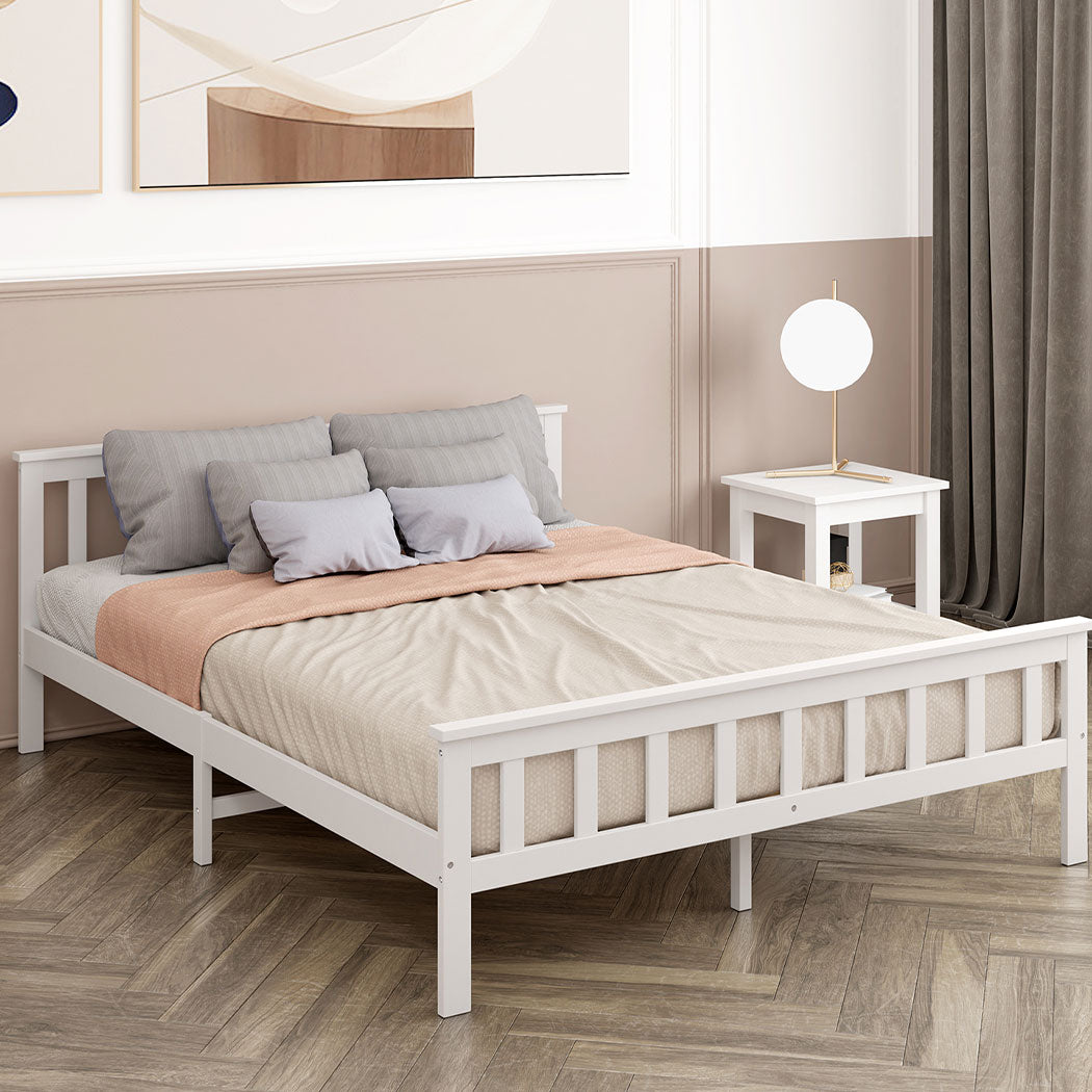 Levede White Wooden Bed Frame - Levede