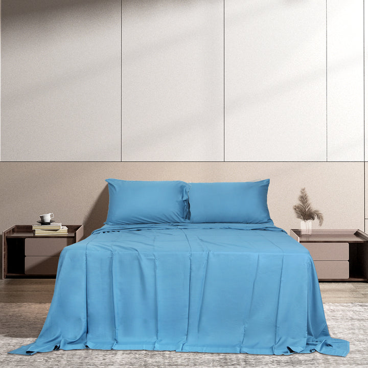 Dreamz 4pcs 100% Bamboo Bed Sheet Set in Blue Colour - Levede