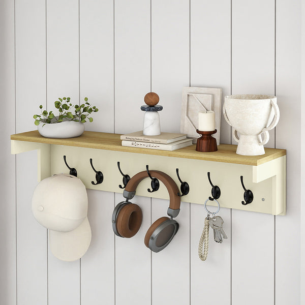 Coat Rack Wall Mounted Shelf 7 Double Hooks Storage Entryway Hallway