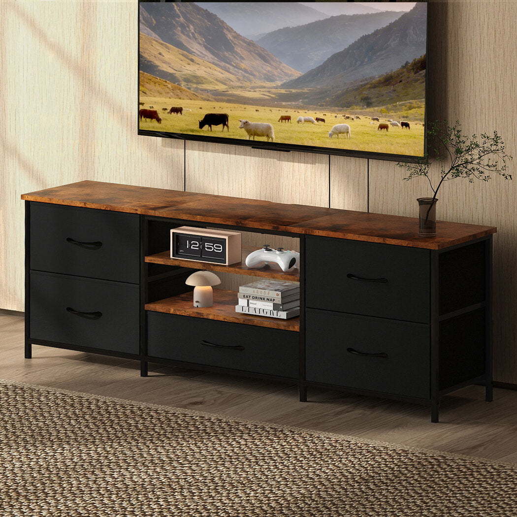 TV Stand Cabinet Entertainment Unit Stand 140cm 5 Drawers Storage Shelves