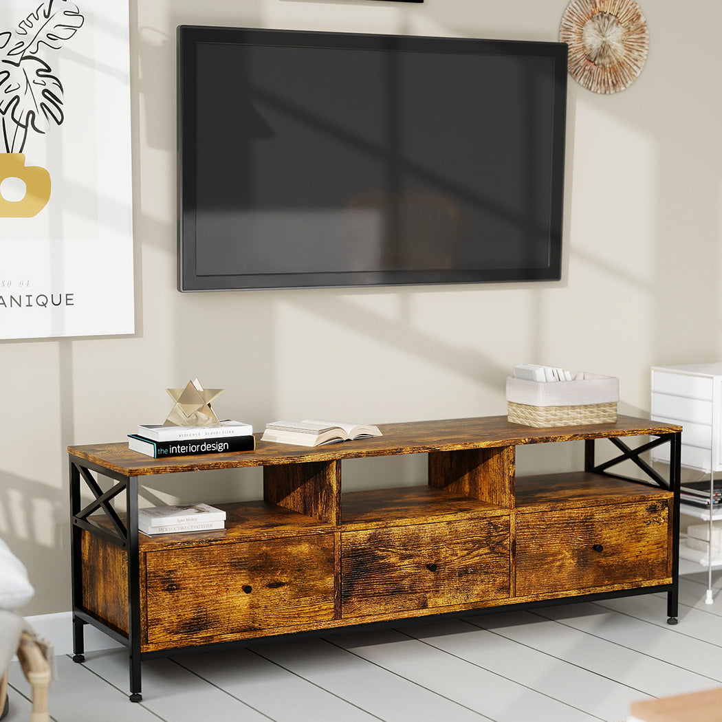 TV Stand Cabinet Entertainment Wood TV Unit 3 Drawers 3 Shelves 147cm