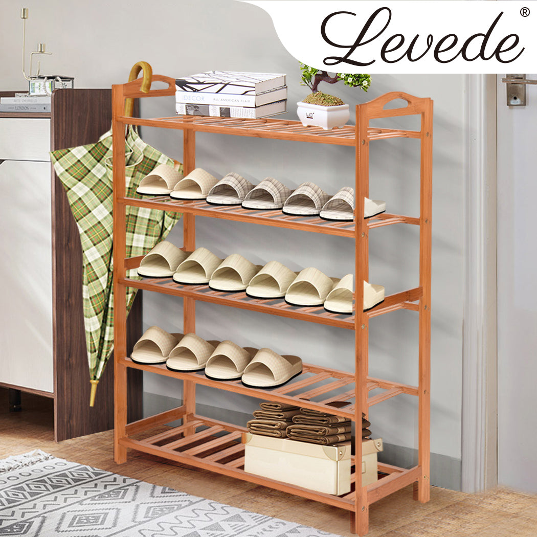 Levede Bamboo Shoe Rack Storage - 5 Tiers Wooden Organizer - Levede