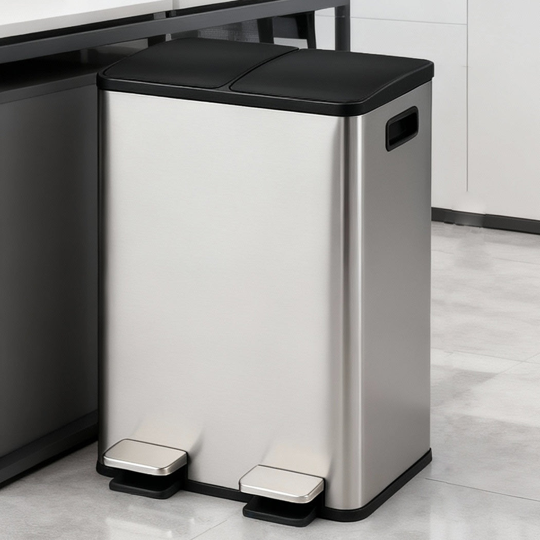 60L Pedal Bin Stainless Steel Kitchen Trash Waste Can Recycling Dustbin