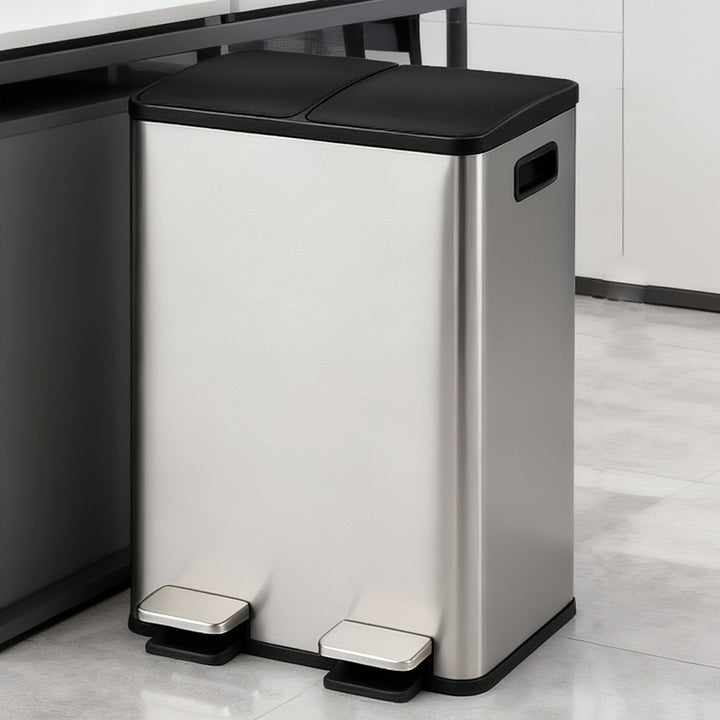 60L Pedal Bin Stainless Steel Kitchen Trash Waste Can Recycling Dustbin