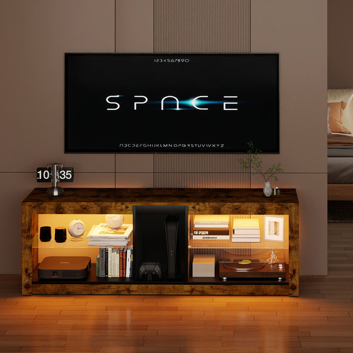 TV Unit Stand Cabinet Glass Display Storage Shelves RGB LED Lights 140cm