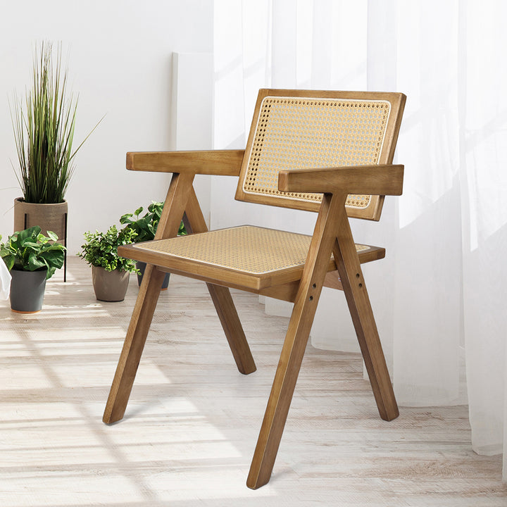 Levede 2x Dining Chair Solid Wood Rattan Natural - Levede