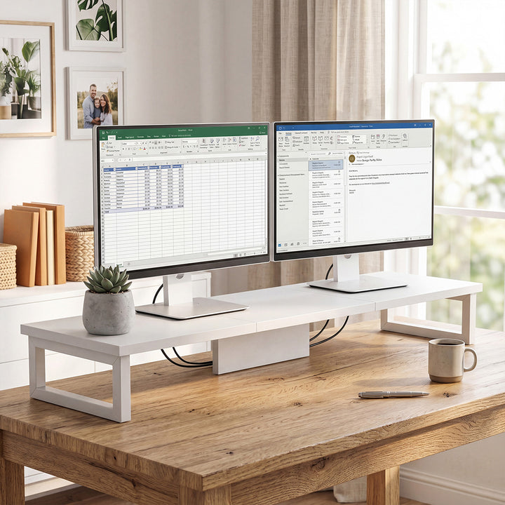 Levede Dual Monitor Stand Riser Desk Laptop Computer Organizer Laptop Shelf 90cm