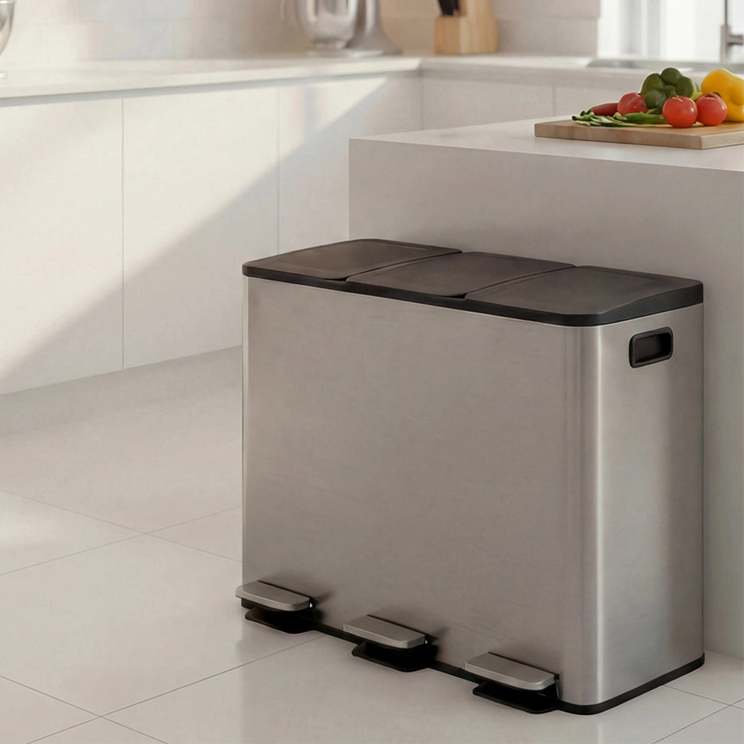 Kitchen Bins 54L Pedal Soft Close Lid Kitchen Recycling Bin Silver