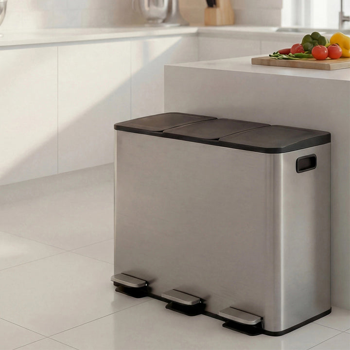 Kitchen Bins 54L Pedal Soft Close Lid Kitchen Recycling Bin Silver