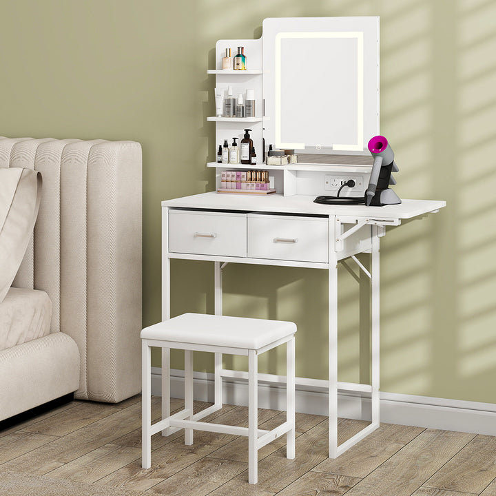 Dressing Table LED Makeup Mirror Stool Set Vanity Desk Fold-up Panel