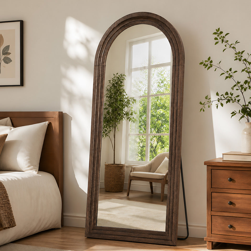 Mirror Full Length 4mm Tempered Glass Stand Lean Mount Bedroom Brown