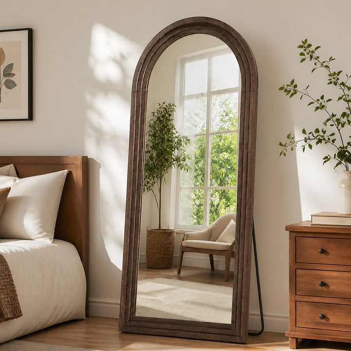 Mirror Full Length 4mm Tempered Glass Stand Lean Mount Bedroom Brown