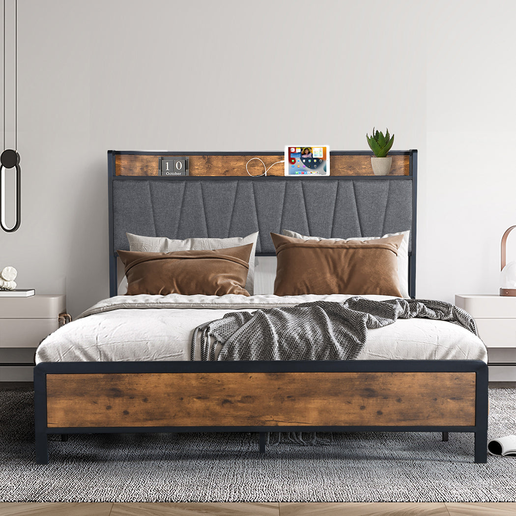 Levede Double Bed Frame Tufted Headboard with USB Charge - Levede