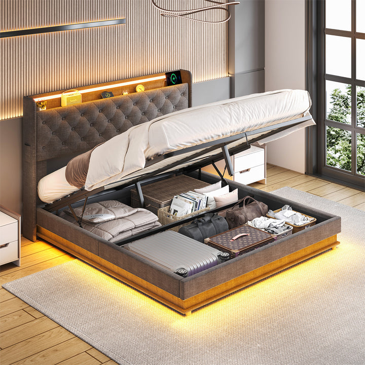 Levede Bed Frame LED Light Gas Lift Storage Headboard USB Charging