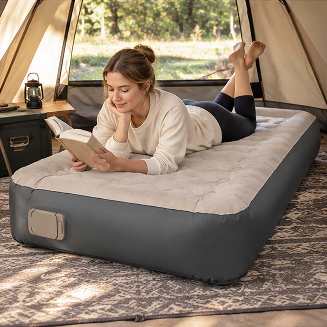 Inflatable Mattress TPU Air Bed with Pillow Pump Camping Single Grey