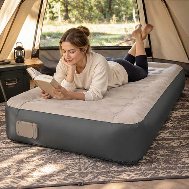 Inflatable Mattress TPU Air Bed with Pillow Pump Camping Single Grey