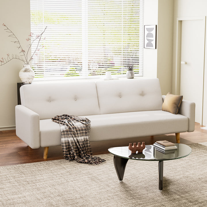 Convertible Sofa Bed Cotton Linen Lounge Adjustable 3 Seater Couch Cream