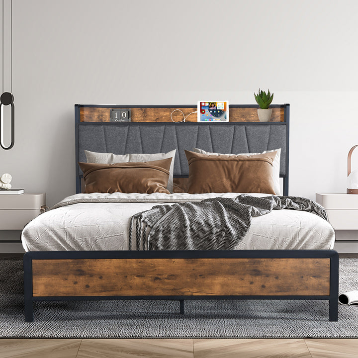 Levede Double Bed Frame Tufted Headboard with USB Charge - Levede