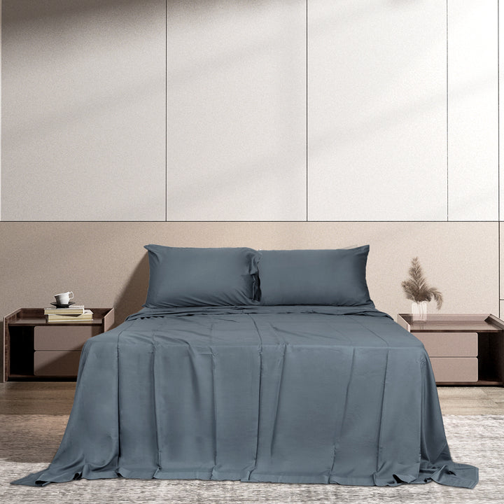 Dreamz 4pcs Double Size 100% Bamboo Bed Sheet Set in Charcoal Colour-1843791435489480711