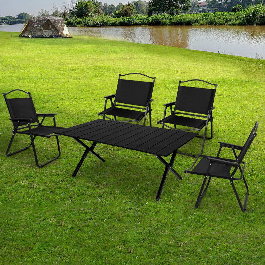 Levede Folding Camping Table Chair Set Black - Levede