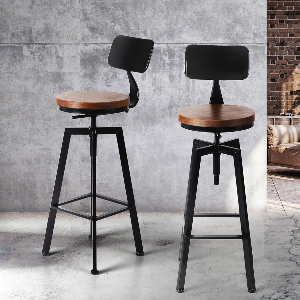 Levede Industrial Bar Stools Kitchen Wooden Metal Set - Levede