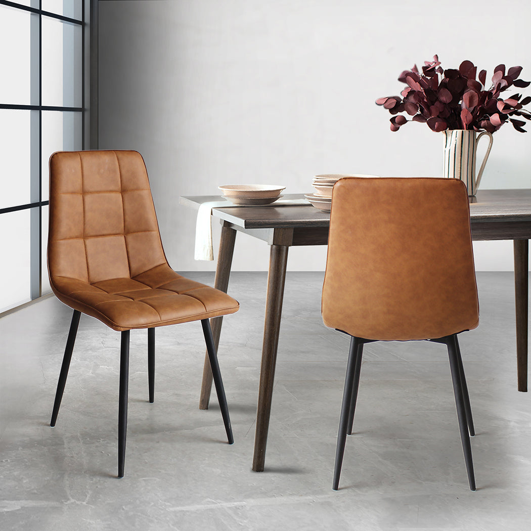 Levede 4x Dining Chairs Kitchen Chair Brown Faux Leather - Levede