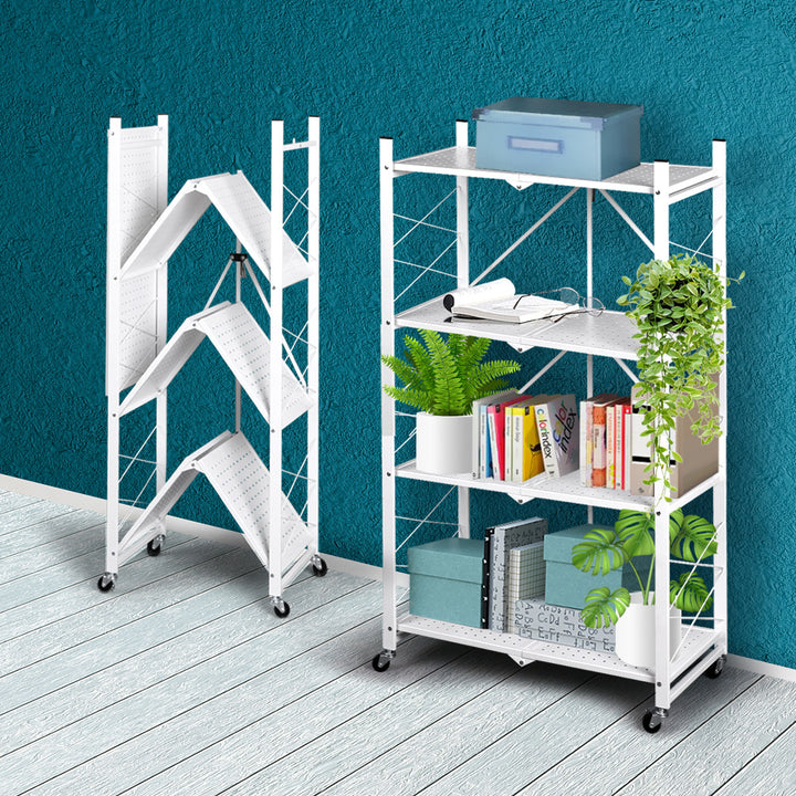 Levede Foldable Storage Shelf Display White 4 Tiers-1831592628454559750